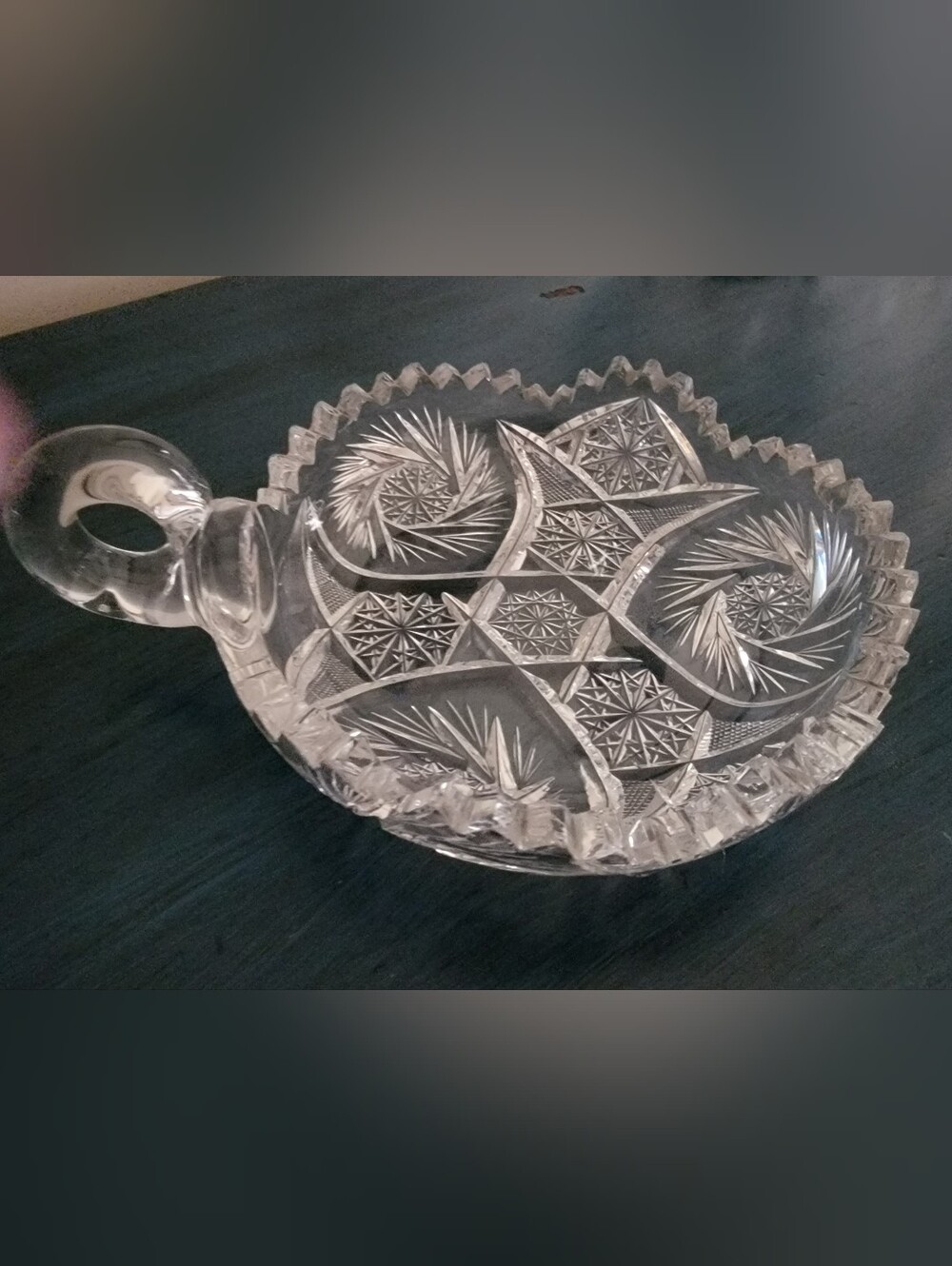 Vintage Cut Glass Pinwheel and Star Nappy/Candy DIsh